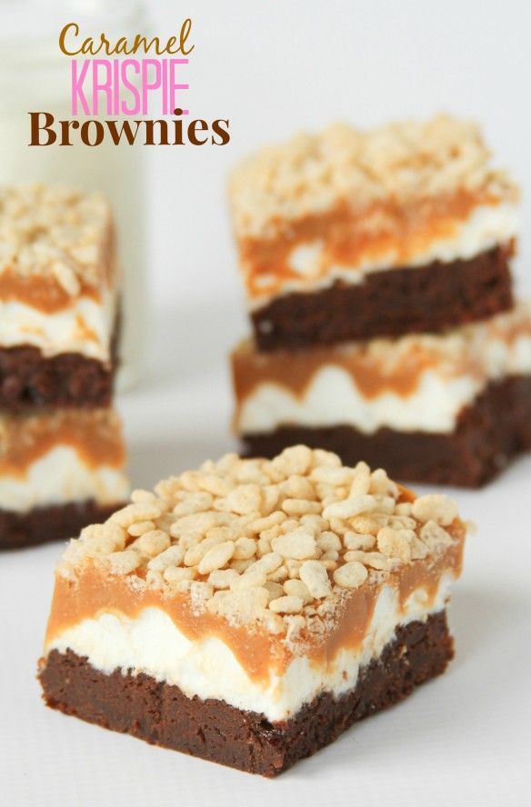 Caramel Krispie Brownies — one of my all time favorite brownies — fluffy marshmallow, chewy caramel and rice