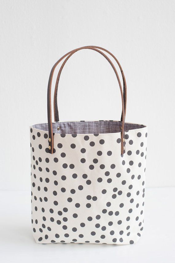 Charcoal Dots Tote Bag Hand