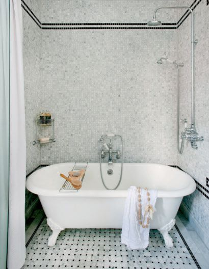 decormag – bathrooms – exposed plumbing, exposed shower plumbing, rain shower head, tub in shower, bathtub in shower, shower bath combo,