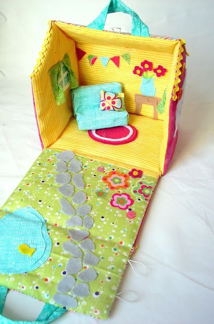 DIY fabric dollhouse. This would be great for a girl box. Because its fabric, it would fold easily to