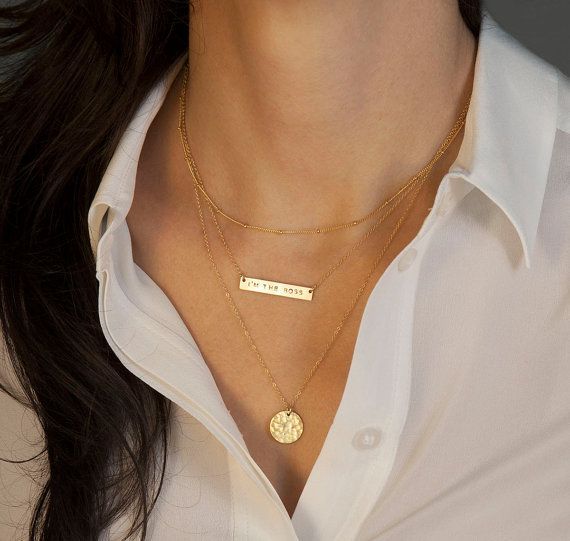 Gold Bar Necklace Layered Set of 2 or 3 by