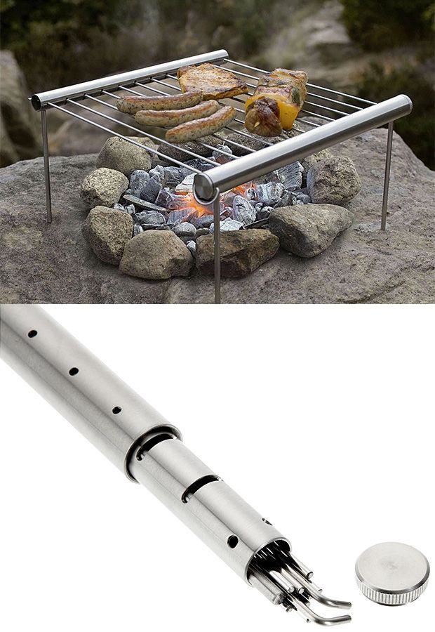 Grilliput Portable Camping Grill. Its just a pound in weight!! All grill parts pack neatly inside the stainless steel tube to slide right into your pack with ease. Perfect for