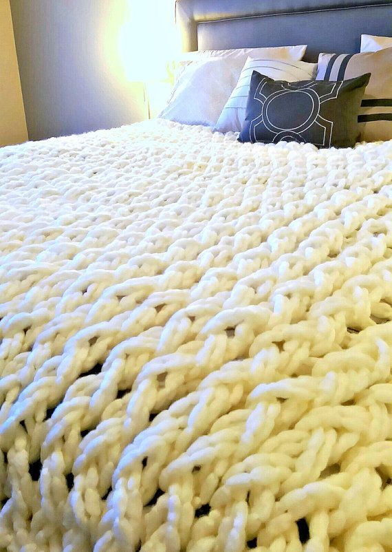 JUMBO Arm Knit Blanket Super Chunky Blanket Queen Size.  Biggest Arm Knit Blanket on #Etsy by