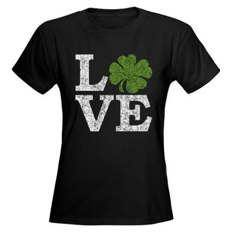 LOVE with a shamrock Womens Black T-Shirt for St. Patricks Day