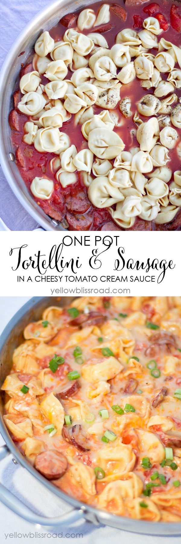 One Pot Tortellini and (Turkey) Sausage in a Cheesy Tomato Cream Sauce – A delicious meal thats ready in 20 minutes!