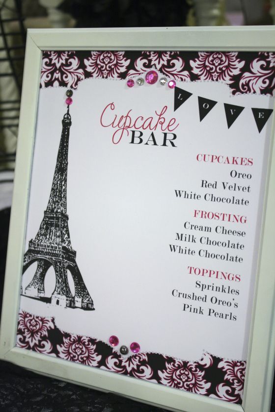 paris themed cupcake bar for