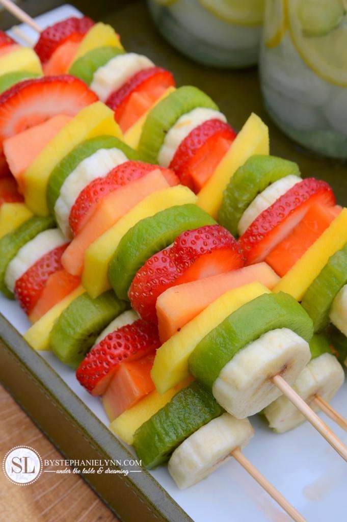 Party Fruit Kabobs! What a perfect appetizer or bridal party finger