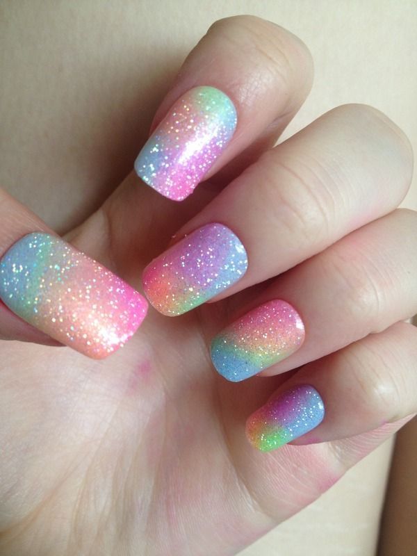 Pastel Rainbow Nails. Pastel goth seems to be a stubborn style that refuses to leave! Just as well there are nail ideas like these and so many pastel and glitter shades from OPI and