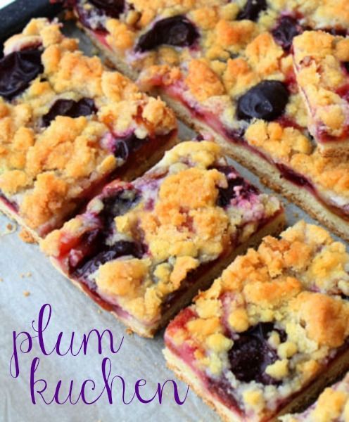 Plum kuchen recipe – delicious!!! Does not look like picture but who cares, yum. I did 1/2 cup sugar in batter and you only need 1/4-1/3 cup of sugar for the topping (if your plums are sweet, if not