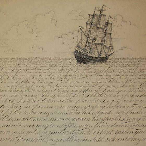 Ship sketch with waves of l