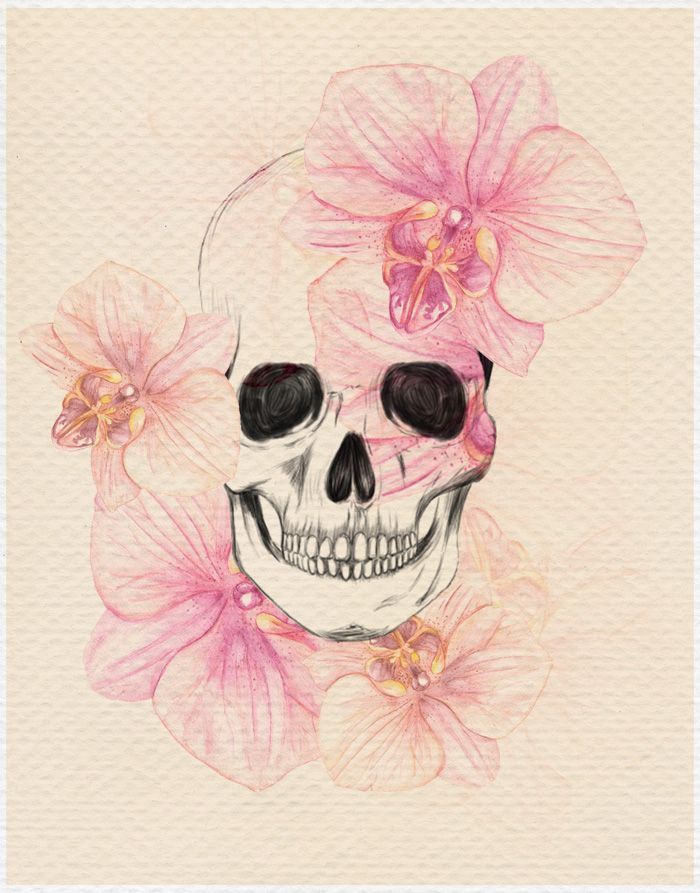 skull with orchids…I want something similar to this on my forearm…maybe with the water color theme though