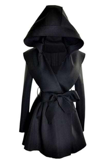 Slim Hooded Black Trench Co