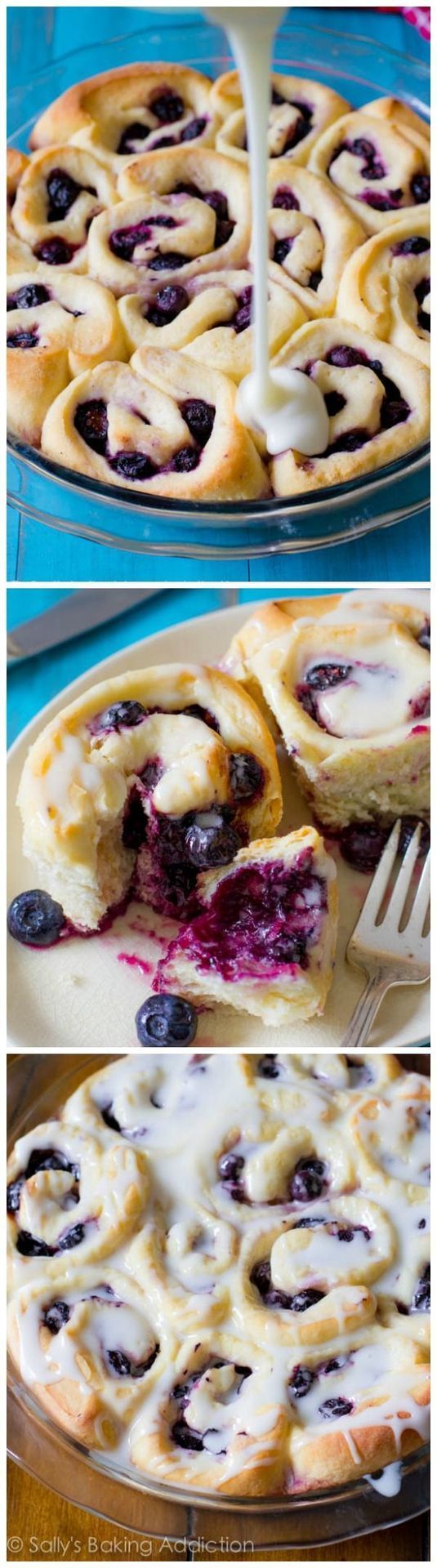 Soft fluffy (and quick!) Blueberry Rolls with Sweet Lemon Glaze. Only 1