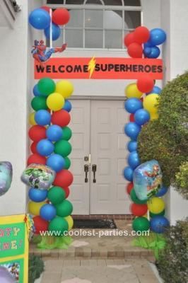 Superhero Birthday Entrance: Planning my sons Coolest 4th Superhero birthday party was So Much FUN. The decor was focused on his main superheroes: Spiderman, Silver Surfer,