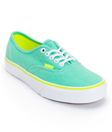 Vans Girls Authentic Aqua Green & Yellow Washed Twill Shoe at Zumiez :