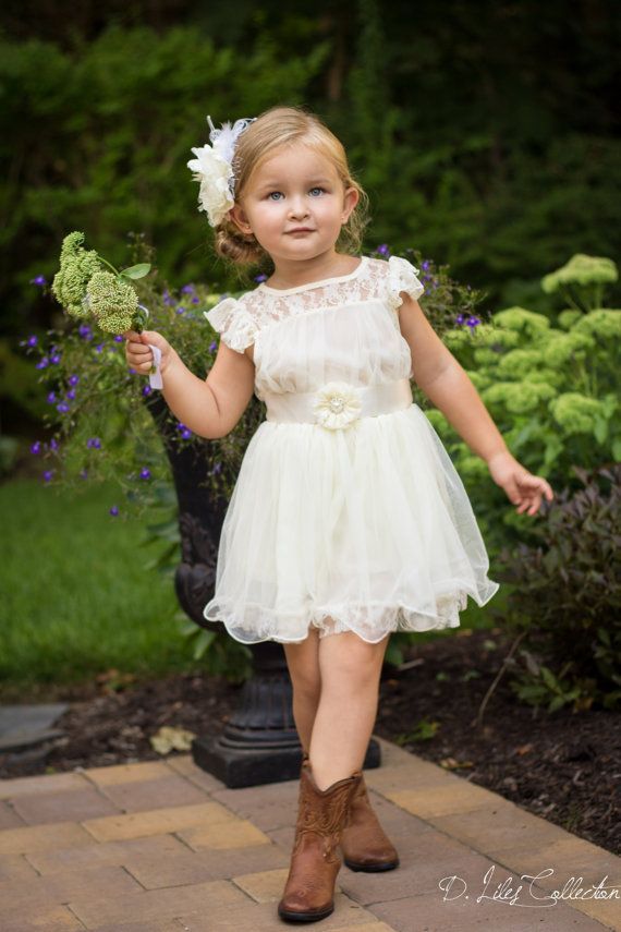 Vintage, shabby chic, lace, chiffon, ivory flower girl dress. Perfect for weddings, country weddings, beach weddings, baptism and birthdays! Love