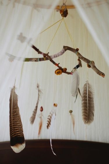 A Boho style feather mobile