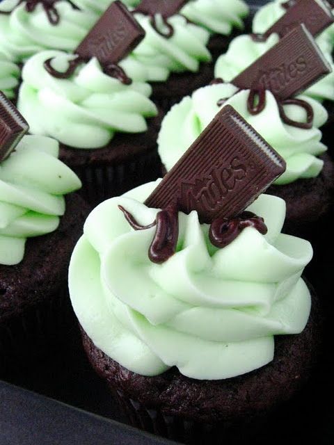 Andes mint cupcakes. These are amazing. The frosting tastes like peppermint wedding mints