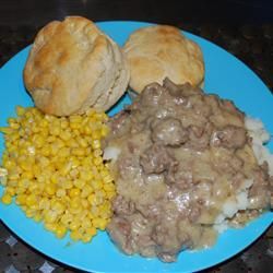 Army SOS Creamed Ground Beef. This stuff is so good with mashed taters, biscuits and corn. Great winter meal that is a family fave