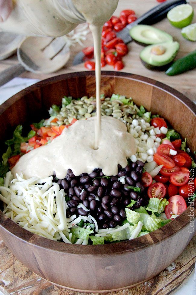 As promised earlier this week to balance my Triple Chocolate Turtle Cookies, I bring you salad!  But not just any salad, a hearty, Southwest Pepper Jack Salad with Creamy Avocado Salsa Dressing that