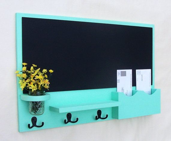 Chalkboard mail station and key holder all in one- something like this would be great for my future apartment