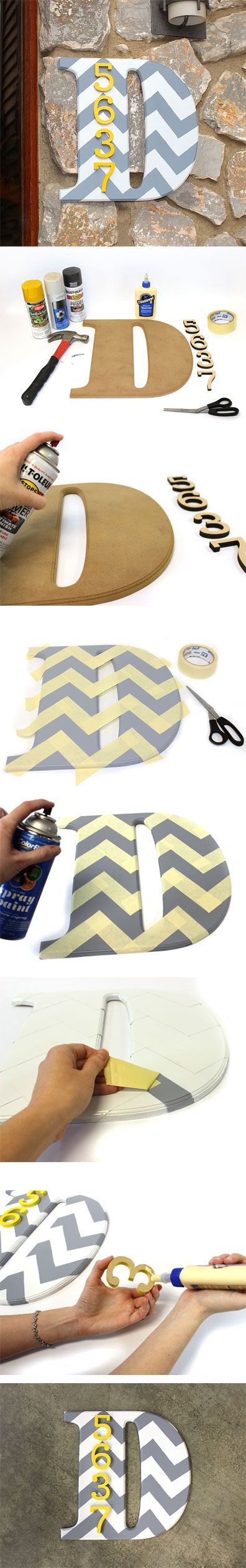Chevron House Number Monogram | CraftCuts.com// Im thinking a plain black letter because Im really not all that confident in my taping skill and aint NOBODY got time for crooked