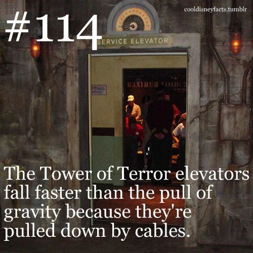 Cool Disney Facts: The Tower of Terror elevators fall faster than the pull of gravity because theyre pulled down by