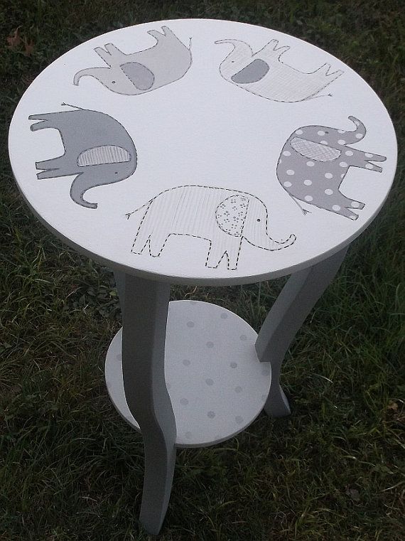 Custom Taylor ELEPHANTS  Nursery Table Gray by spoiltrottn on
