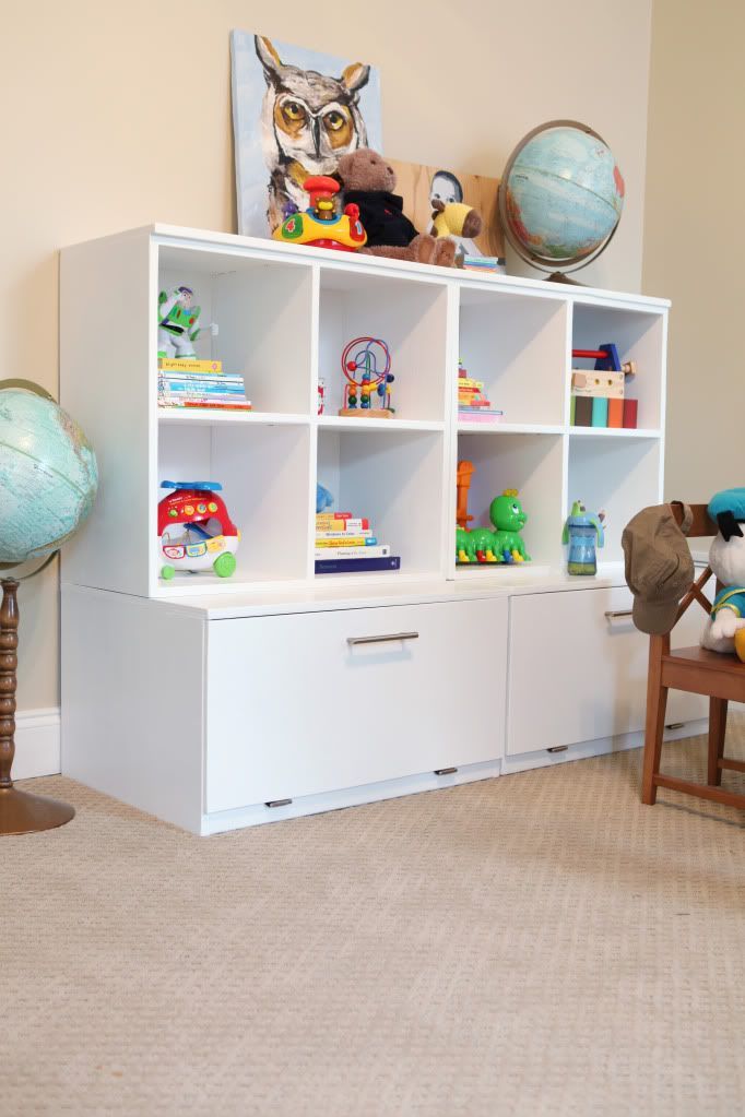 DIY Toy Storage Cubbies over Toy Box- OR use as craft supply
