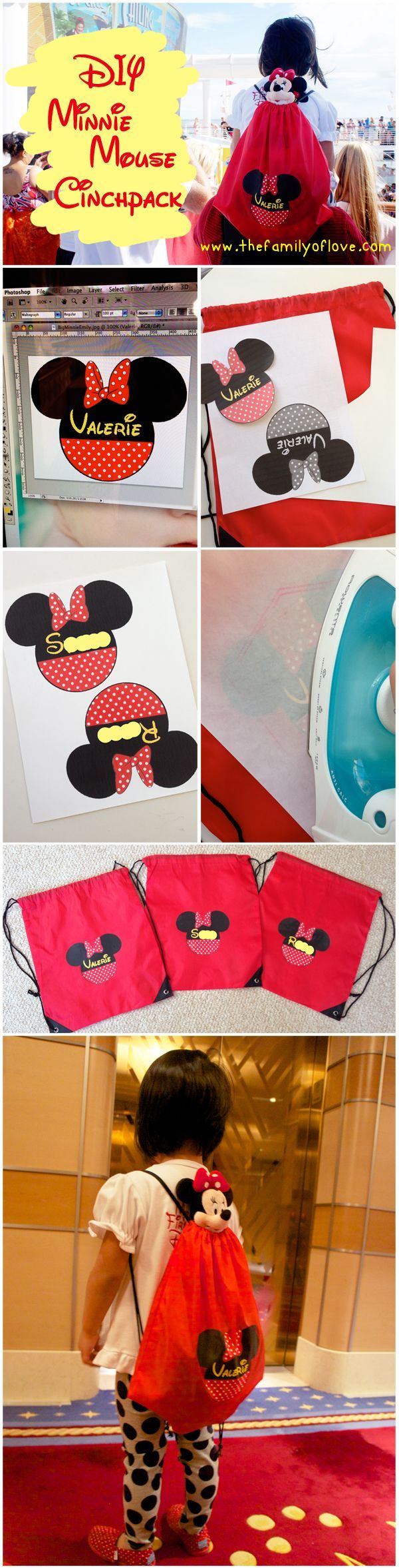 DIY Wednesday Disney Mickey Minnie Mouse Cinchpack Backpack- Disney World/ Disney Trip/ Disney