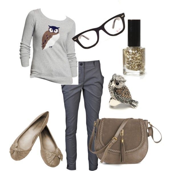 “Geek Chic” with owls on Polyvore  So me! Geek Chic back to school by