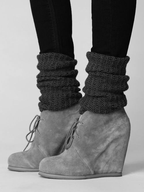 Grey laced up Wedges with a Sloping Heel. Paired with leg warmers and stockings. Perfect for the winter