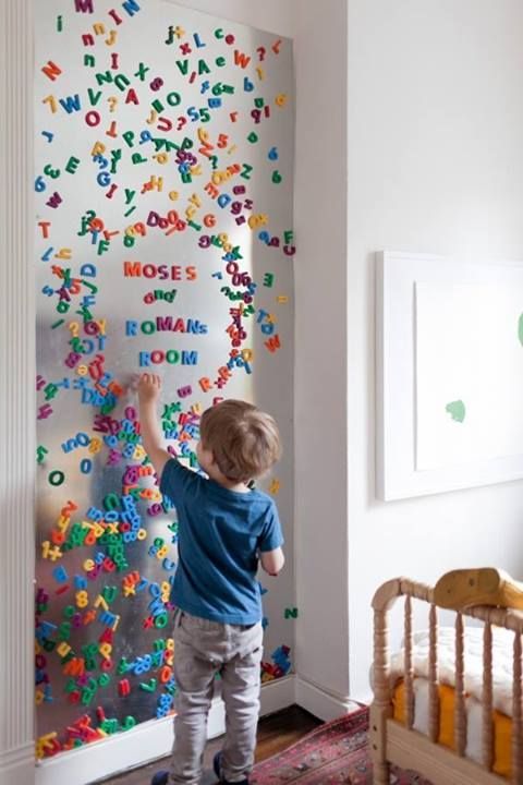 I didnt even know this existed but they make magnetic paint! Paint a whole wall and use it to help your kids learn to spell, Learn math or just have a