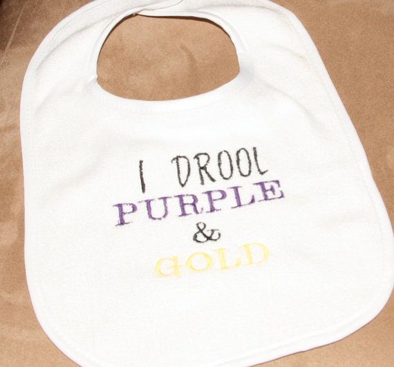 I Drool Purple and Gold LSU Baby Bib by sugarshakerboutique,
