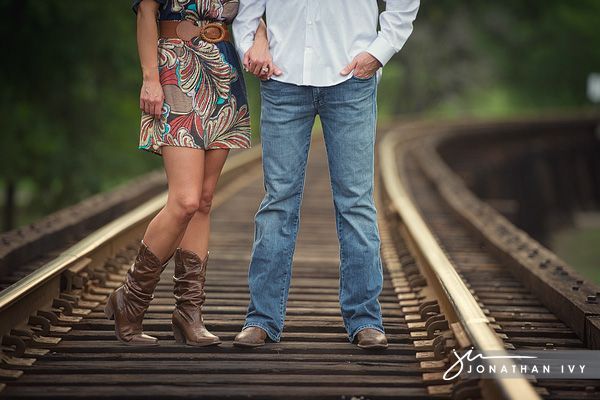 I like adding the railroad track. Normally I like boot shots but I think this one needed their faces in it. Maybe kissing or doing something cute