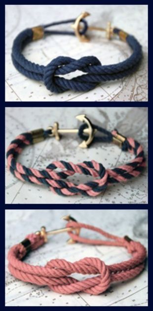 Instead of playing a bridal shower game, why not make a craft that everyone can take home?  Rope nautical bracelet with anchor closure  #polkadotdesign