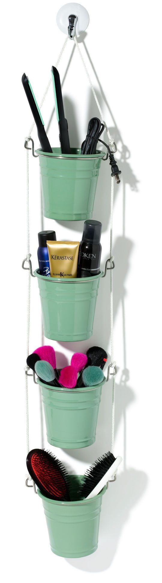 Keep your hair, bath or garden supplies organized with these distinctive hanging buckets, perfect for indoor or outdoor use or as a