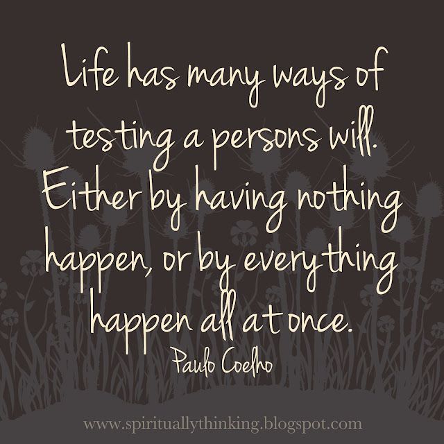 Life has many ways of testing a persons will. Either by having nothing happen, or by everything happen all at once.  ~Paulo
