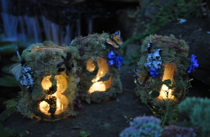 Mason jars covered in moss