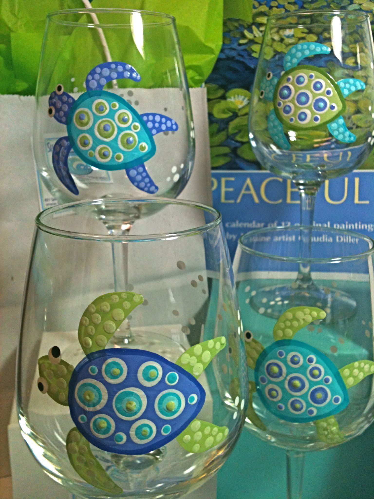painted glassware...hmm...SEA TURTLES! I know some lovely peeps who would want