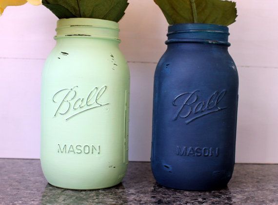 Painted Mason Jars- Navy Bl