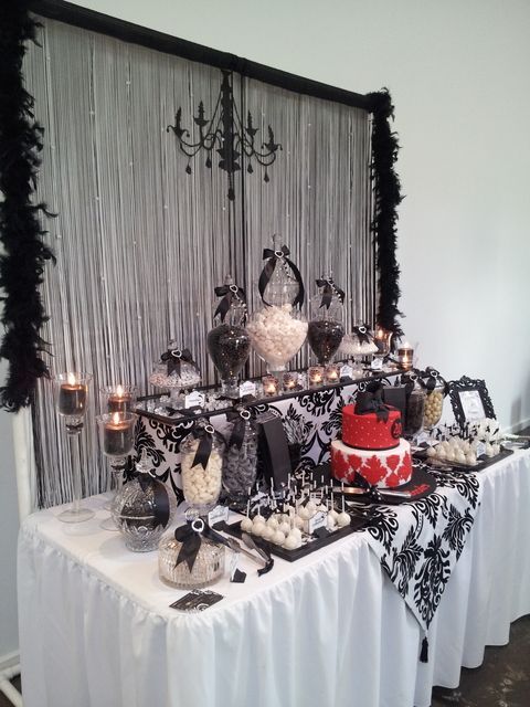 Photo 1 of 14: Black And White with a touch of red lolly buffet / Birthday “Black & White 40th Birthday” | Catch My