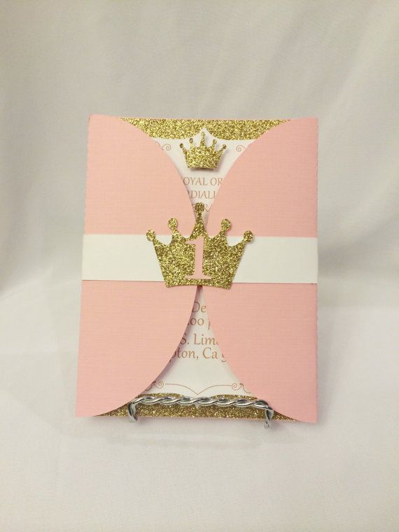 Pink and Gold Princess Invitations by CraftySistersPlus1 on