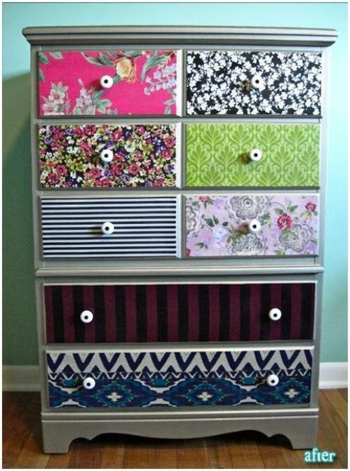 reface a dresser with fabric…one of the moms I nannied for did this and I loved it! Ive always wanted to do