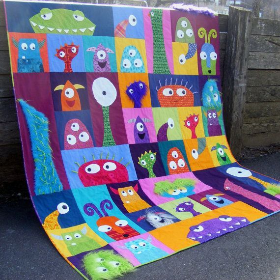 Scary Squares Monster Quilt Pattern PDF…this is adorable! My son would of loved this when he was little, he watched monster inc. all the time