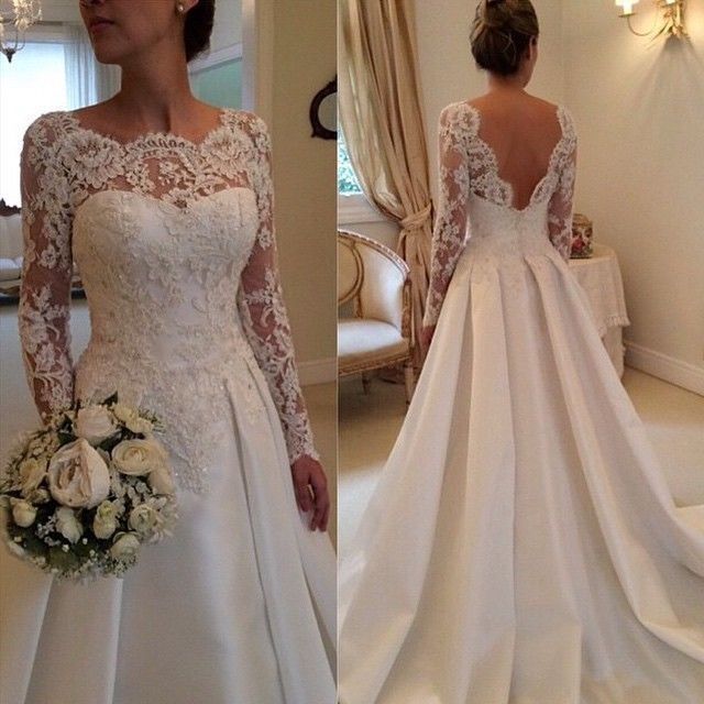 Sexy backless White/Ivory long sleeve Lace Wedding Dress Bridal Gown Custom Size in Clothing, Shoes & Accessories |