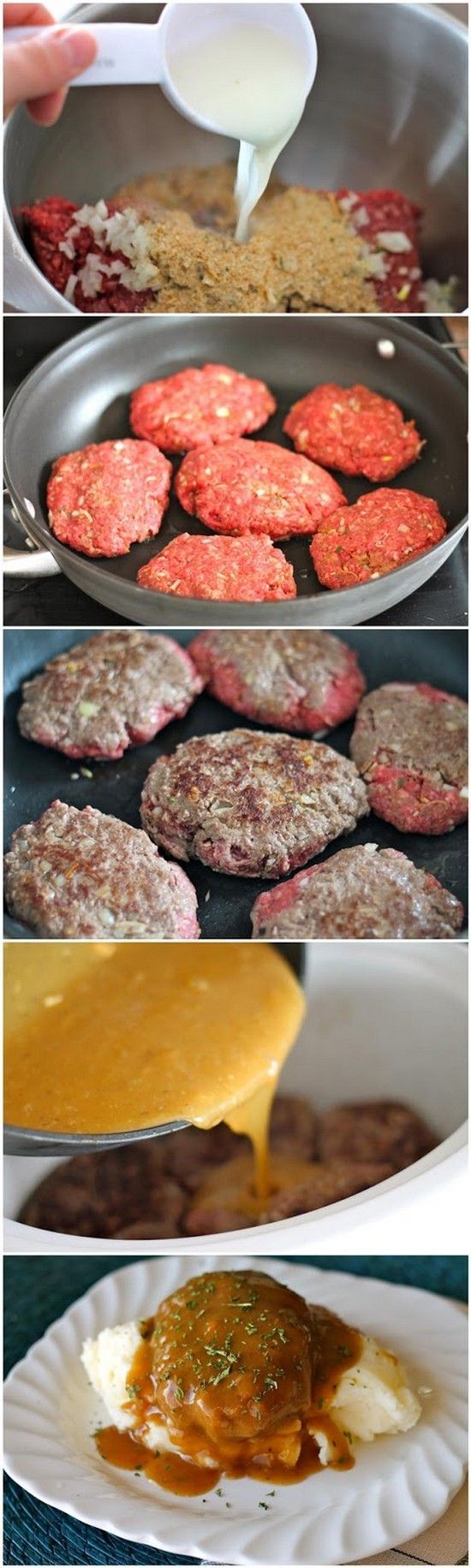 Slow Cooker Salisbury Steaks | This recipe goes together quickly and does not need a lot of time in the slow cooker. It’s a delicious way to add flavor to ground beef and the children love it! The