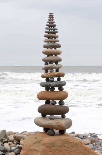 Stacked beach boulders and