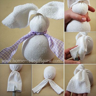 Step by step, trim and mold your sock bunny as