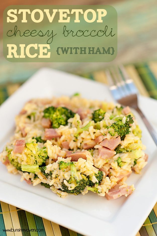 stovetop cheesy broccoli rice with ham recipe…make this for dinner and use leftovers for
